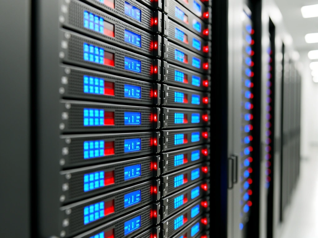 Data center server racks indicating high-performance processing